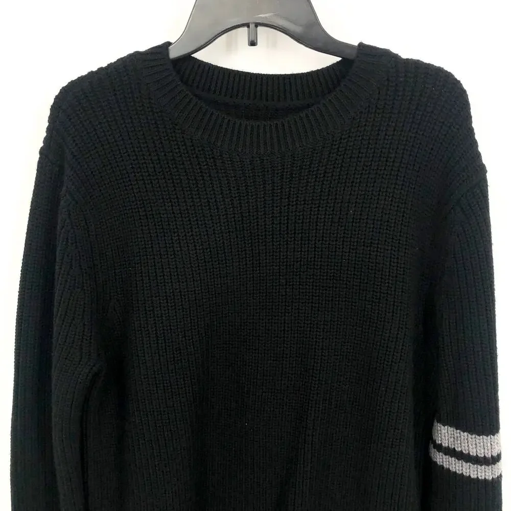 LABEL Mens Go-To Sweater XL Black Grey Merino Wool Knit Crewneck Pullover NWT